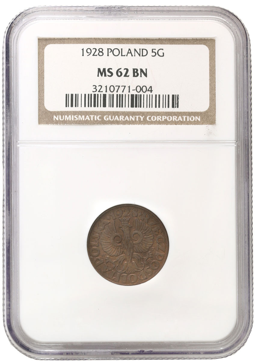 II RP. 5 groszy 1928 NGC MS62 BN